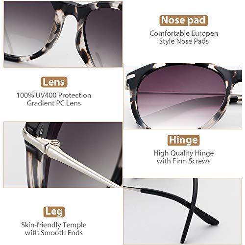 Avoalre Gafas de Sol Mujer Vintage Retro Leopardo Gafas de Sol Mujer Redondas Lentes Protección UV400 Punte de PC y Montura de Acero Inoxidable para Viaje Playa Fiestas Conducir