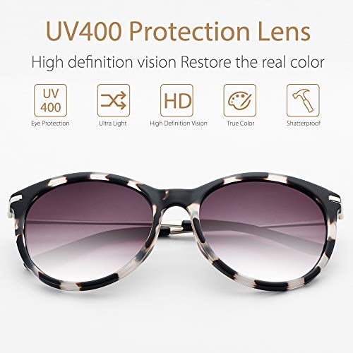Avoalre Gafas de Sol Mujer Vintage Retro Leopardo Gafas de Sol Mujer Redondas Lentes Protección UV400 Punte de PC y Montura de Acero Inoxidable para Viaje Playa Fiestas Conducir