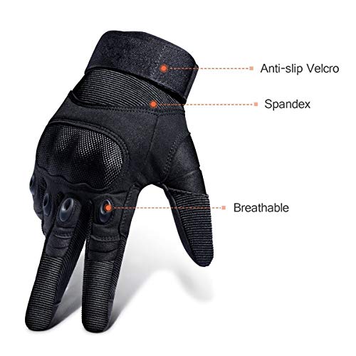 Avril Tian Gants, Tactique Militaire Armée en Caoutchouc Rigide Knuckle extérieur Full Finger Gants pour écran Tactile pour Homme Vélo Moto Chasse randonnée Camping Airsoft Paintball, Noir, Taille M