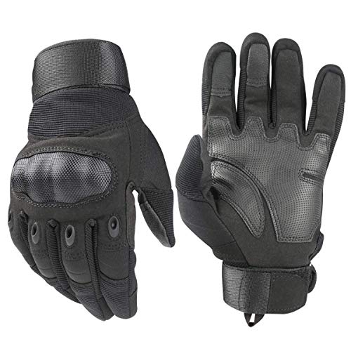 Avril Tian Gants, Tactique Militaire Armée en Caoutchouc Rigide Knuckle extérieur Full Finger Gants pour écran Tactile pour Homme Vélo Moto Chasse randonnée Camping Airsoft Paintball, Noir, Taille M