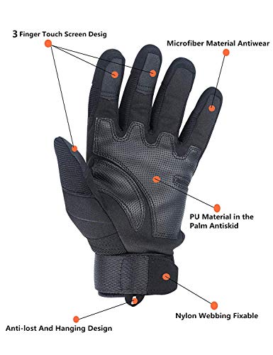 Avril Tian Gants, Tactique Militaire Armée en Caoutchouc Rigide Knuckle extérieur Full Finger Gants pour écran Tactile pour Homme Vélo Moto Chasse randonnée Camping Airsoft Paintball, Noir, Taille M