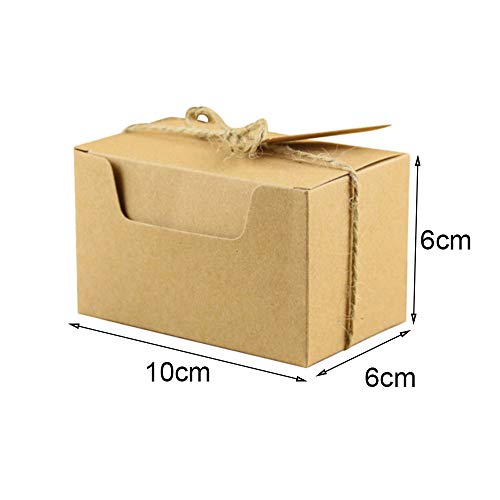 Aweisile 50 piezas Kraft Papel Cajas de Regalo Papel Kraft Cajas para Dulces Cajita de Rectángulo con etiquetas de regalo y cuerda de cáñamo para Fiestas Bodas Galletas Joyas Regalo Dulces 10x6x6cm