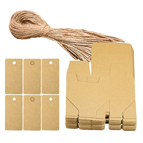 Aweisile 50 piezas Kraft Papel Cajas de Regalo Papel Kraft Cajas para Dulces Cajita de Rectángulo con etiquetas de regalo y cuerda de cáñamo para Fiestas Bodas Galletas Joyas Regalo Dulces 10x6x6cm