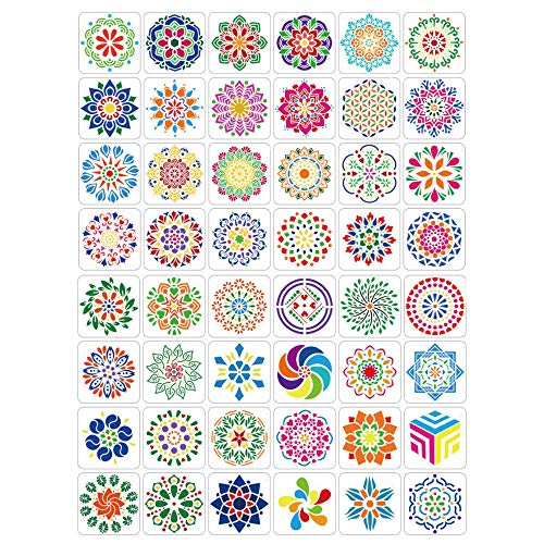 Aweisile Plantillas de Mandala 48 Pzas Plantillas de Mandala Plantillas de Pintura Reutilizables Bricolaje Pintura 13 x 13 cm para Paredes Arte Rocas Piedra Madera Muebles Tela etc
