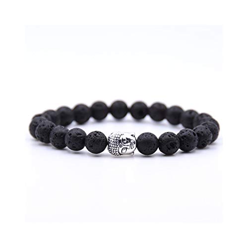 Awertaweyt Pulsera de Cuentas, Natural Stone 8Mm Bead Buddha Bracelets For Women and Men Black Lava Bracelet Men Jewelry Pulseras Mujer 5