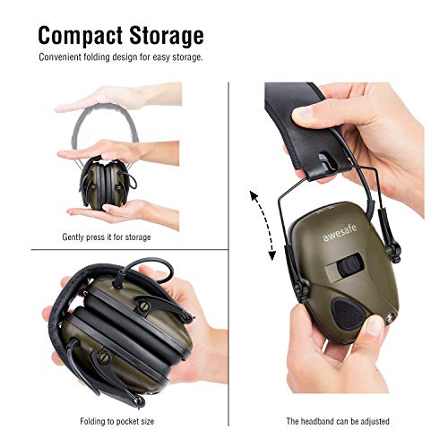 Awesafe GF01+ Casco Tiro Electronico Protectores Auditivos Especialmente Diseñados para Cazadores y Tiradores, NRR 22,Ideal para Disparar y Cazar (Camuflaje),+Funda de Almacenamiento (Verde)