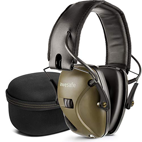 Awesafe GF01+ Casco Tiro Electronico Protectores Auditivos Especialmente Diseñados para Cazadores y Tiradores, NRR 22,Ideal para Disparar y Cazar (Camuflaje),+Funda de Almacenamiento (Verde)