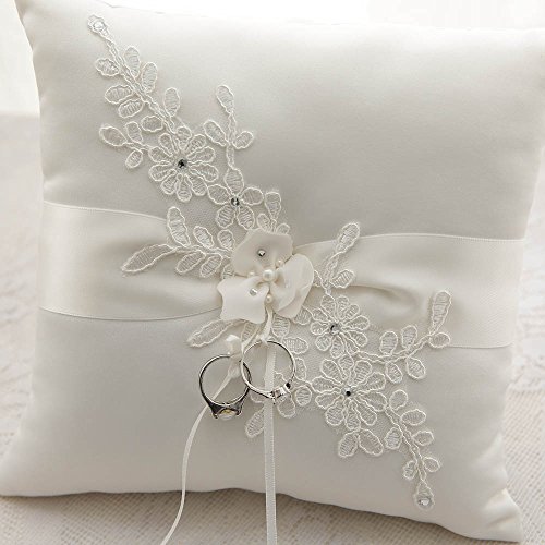 Awtlife - Cojín de boda, diseño de flores, color marfil, para playa o boda de 21 cm
