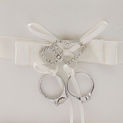 awtlife double-heart Rhinestone anillos de boda almohada Marfil cojín portador 7 Inch