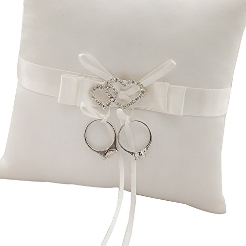 awtlife double-heart Rhinestone anillos de boda almohada Marfil cojín portador 7 Inch
