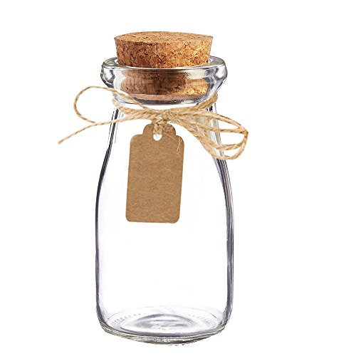 Awtlife - Juego de 15 tarros de leche, de cristal, vintage, con tapones de corcho para boda o fiesta