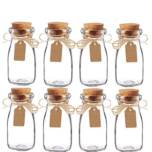 Awtlife - Juego de 15 tarros de leche, de cristal, vintage, con tapones de corcho para boda o fiesta