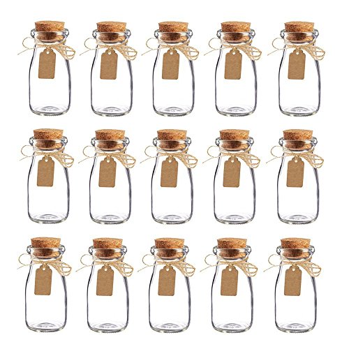 Awtlife - Juego de 15 tarros de leche, de cristal, vintage, con tapones de corcho para boda o fiesta