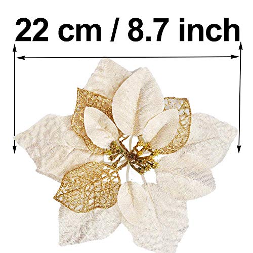 Awtlife - Lote de 15 adornos para árbol de Navidad (22 cm), diseño de flores, color dorado