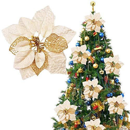 Awtlife - Lote de 15 adornos para árbol de Navidad (22 cm), diseño de flores, color dorado