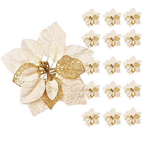 Awtlife - Lote de 15 adornos para árbol de Navidad (22 cm), diseño de flores, color dorado
