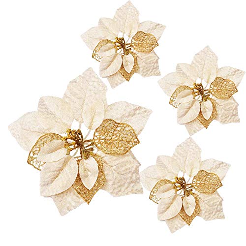 Awtlife - Lote de 15 adornos para árbol de Navidad (22 cm), diseño de flores, color dorado