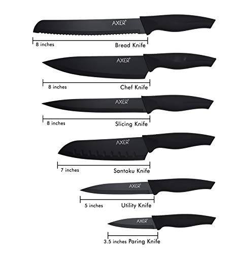 Axer - Juego de 5 cuchillos de cocina de acero inoxidable con código de color para chefs negro