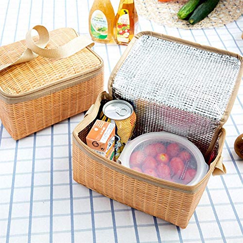 AXXMD Portátil de Mimbre Rota al Aire Libre a Prueba de Agua Bolsa de Picnic vajilla con Aislamiento térmico más frío contenedor de Alimentos de la Cesta de Picnic for Acampar