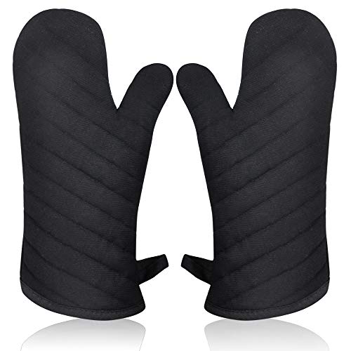 AYADA Manopla Horno para Cocina, Oven Gloves Antideslizante Guantes de Cocina Guantes Horno Dobles Resistente al Calor Guantes Cocina Profesional Manopla Doble Horno Guante de Cocina 1 Par Negro