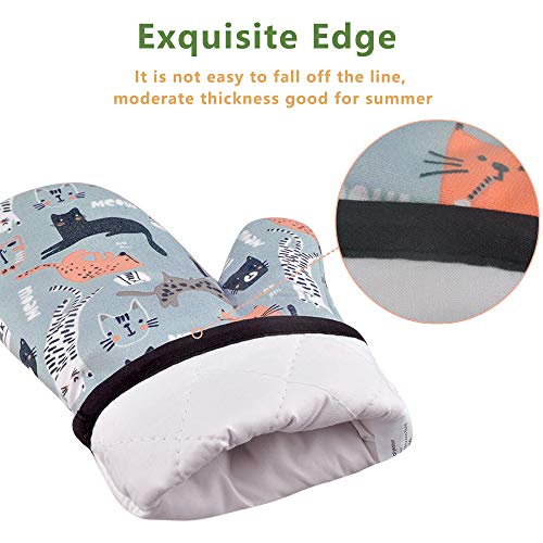 AYADA Manopla Horno para Cocina, Oven Gloves Transpirable Guantes de Cocina Guantes Horno Resistente al Calor Manopla Doble Horno para Horneando Barbacoa Microonda Cocinando Pizza Pastel 1 Par (Gato)