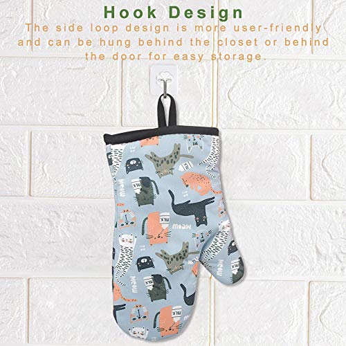 AYADA Manopla Horno para Cocina, Oven Gloves Transpirable Guantes de Cocina Guantes Horno Resistente al Calor Manopla Doble Horno para Horneando Barbacoa Microonda Cocinando Pizza Pastel 1 Par (Gato)