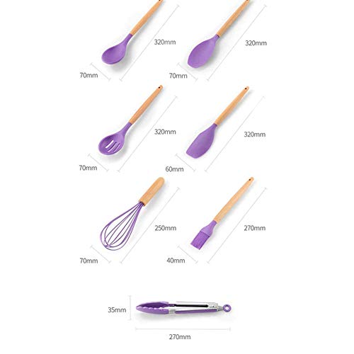 ayaowangluok 11 piezas de utensilios de cocina morados - Mango de madera de silicona antiadherente, juego de utensilios de cocina con soporte para utensilios de cocina