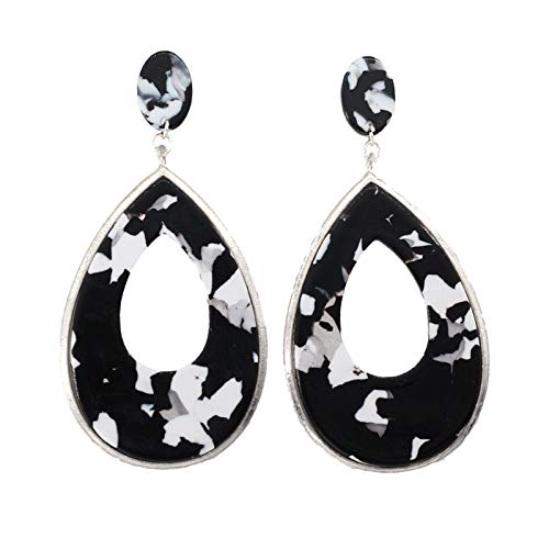 Aymsm Pendientes de Placa de Acetato de Moda con Forma de Gota, características de Estilo étnico, más Sabor de la Vida Negro
