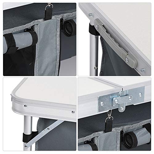 AYNEFY Armario Plegable Camping Cocina, Blanca Armario Plegable Camping de Aluminio Mesa de Picnic Plegable Adecuados para Acampar al Aire Libre Picnic Barbacoa Jardín Camping