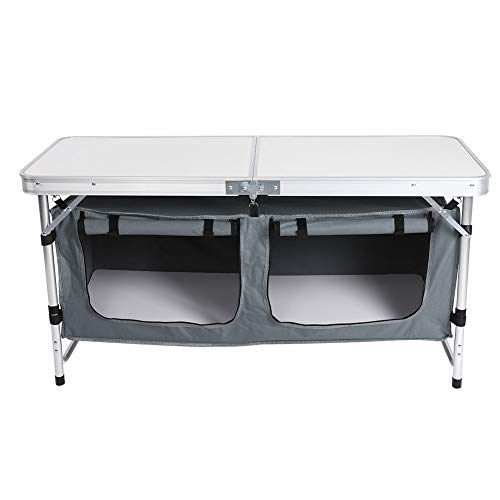 AYNEFY Armario Plegable Camping Cocina, Blanca Armario Plegable Camping de Aluminio Mesa de Picnic Plegable Adecuados para Acampar al Aire Libre Picnic Barbacoa Jardín Camping