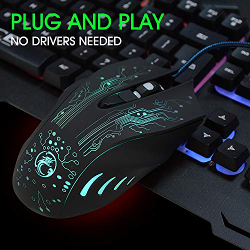 Ayuly Ratón Gaming USB Ratón Gamer con Cable hasta 2400 dpi Ratón Ergonómico Raton Gaming Compatible con Windows 7, 8, 10, XP, Vista, ME, 2000 y Mac OS