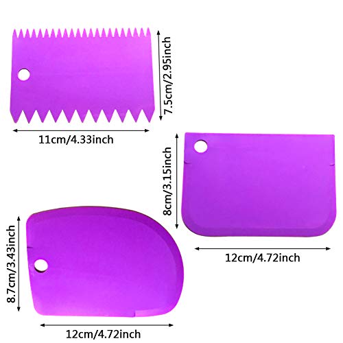 AYWFEY - Raspador para tartas de acero inoxidable, con 3 piezas de plástico morado para decorar el peine más suave, borde de la torta, cortador de decoración lateral de herramientas de bricolaje