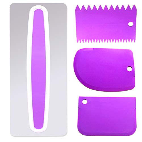 AYWFEY - Raspador para tartas de acero inoxidable, con 3 piezas de plástico morado para decorar el peine más suave, borde de la torta, cortador de decoración lateral de herramientas de bricolaje