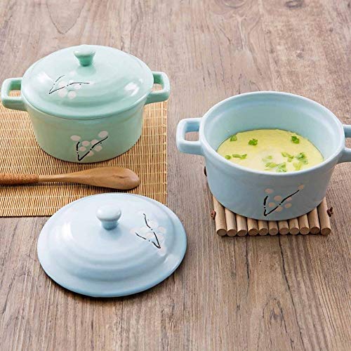 AZHom Mini cerámica cazuela de Sopa de Vaso con empuñadura de cerámica de Utensilios de Cocina Que Cocina la Leche Huevo guisado de Pan de Cocina Ollas Impreso Cooker (Color : Green)
