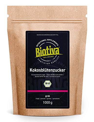 Azúcar de flor de coco orgánico 1 kg - azúcar de coco 1000 g - nota de caramelo - comercio justo - 1 a 1 como azúcar - llenado y verificado en Alemania (DE-ÖKO-005)