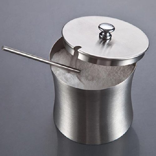Azucarero azucarero con cuchara y tapa de pared único de acero inoxidable utensilios de cocina, Dimensión 9 x 8 cm