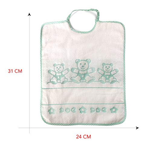 Babero Bebé con osos cierre con goma elástica – 100% algodón – 24 x 28 cm, verde