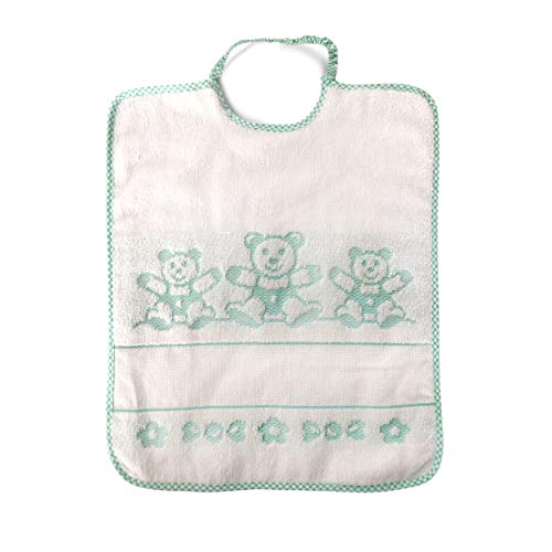 Babero Bebé con osos cierre con goma elástica – 100% algodón – 24 x 28 cm, verde