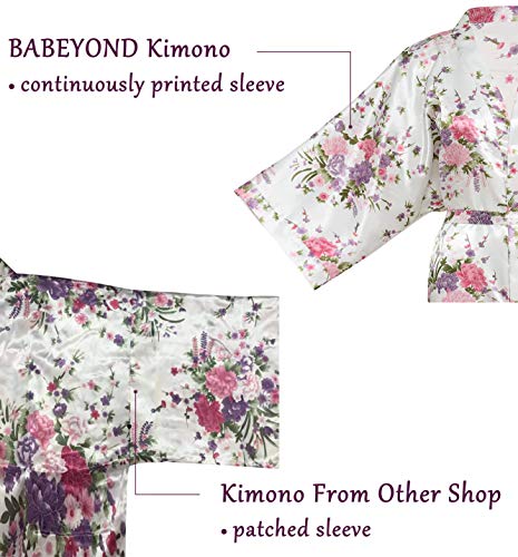 BABEYOND Kimono de Seda Vestido de Satén Kimono Pavo Real Novia Pijamas de Seda Bata de Satén 135 cm (Blanco)