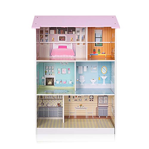 Baby Vivo Cocina de Juguete y Casa de Muñecas 2en1 Microondas 3 Niveles de Madera Niños Infantil Horno Lavabo Cocinita - Mira