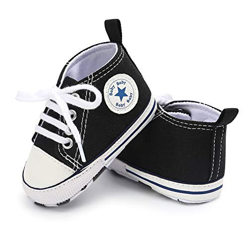 Babycute - Zapatillas de lona para bebé con suela suave y cordones, informales, para niños y niñas, primeros pasos, color Beige, talla 6-12 meses