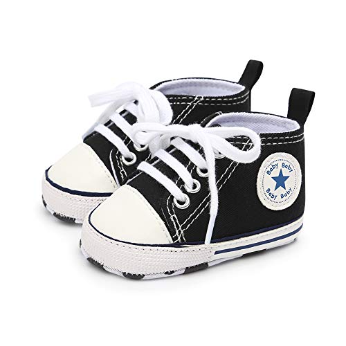 Babycute - Zapatillas de lona para bebé con suela suave y cordones, informales, para niños y niñas, primeros pasos, color Beige, talla 6-12 meses