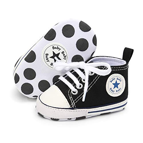 Babycute - Zapatillas de lona para bebé con suela suave y cordones, informales, para niños y niñas, primeros pasos, color Beige, talla 6-12 meses