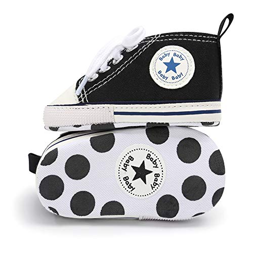 Babycute - Zapatillas de lona para bebé con suela suave y cordones, informales, para niños y niñas, primeros pasos, color Beige, talla 6-12 meses