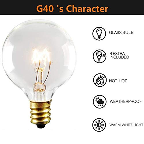BACKTURE Guirnaldas Luminosas de Exterior, G40 Guirnalda Cadena Luces 25 Bombillas con 4 Bombilla de Repuesto, 9.5M/31FT Impermeable Guirnaldas luminosas para Fiesta, Boda, Jardín Patio Cafe