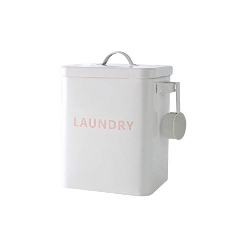 Baffect Polvo de lavandería para el hogar con latas,Recipiente y Cuchara para la Caja de Almacenamiento de Polvo de Lavado de Lata de Polvo de lavandería de Metal de 3 kg (Blanco)