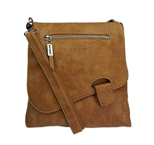 Bag Street - Bolso colgado al hombro, aspecto desgastado, coñac (Marrón) - 3421