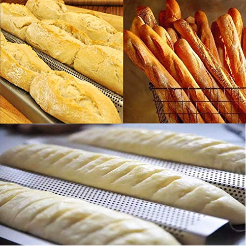 Baguette - Juego de sartenes para pan de baguette con revestimiento antiadherente de grado alimenticio para hornear pan francés 4 panes, con panaderos, paño a prueba de Couche y panecillos