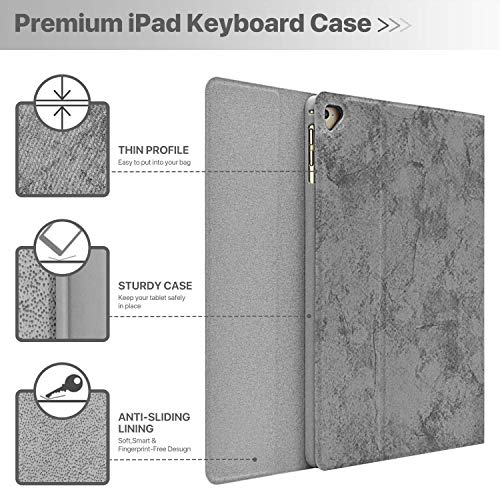 BAIBAO Teclado para iPad 2018, Funda Teclado Inalámbrico para iPad Air 2/1/9.7/2018(6th Gen)/2017 con Teclado Bluetooth Español,Funda para iPad con Teclado Desmontable (Gris)