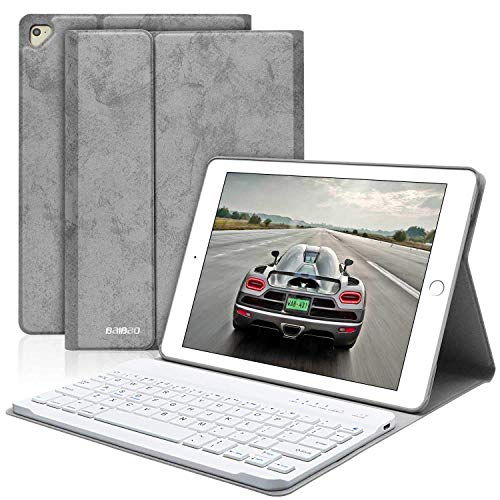 BAIBAO Teclado para iPad 2018, Funda Teclado Inalámbrico para iPad Air 2/1/9.7/2018(6th Gen)/2017 con Teclado Bluetooth Español,Funda para iPad con Teclado Desmontable (Gris)
